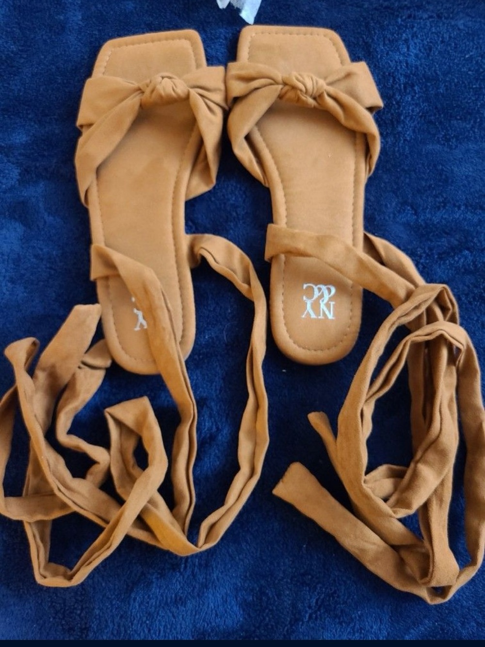 New York & Company Camel Tie-Strap Flat Sandals